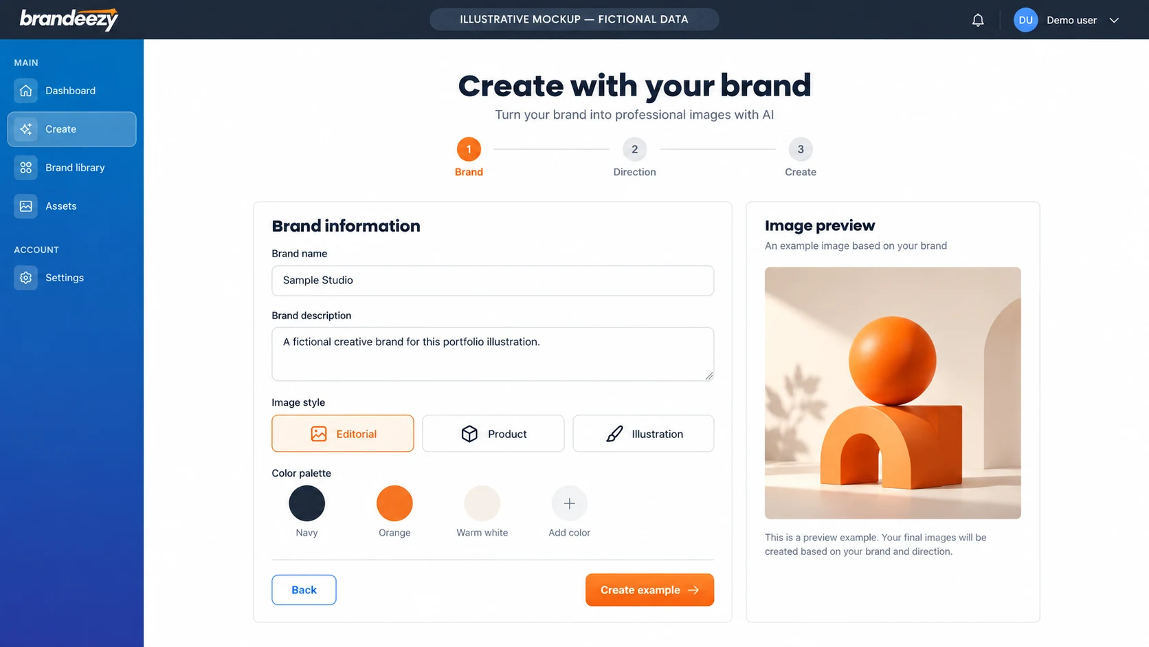 Brandeezy — illustrative workspace with fictional data