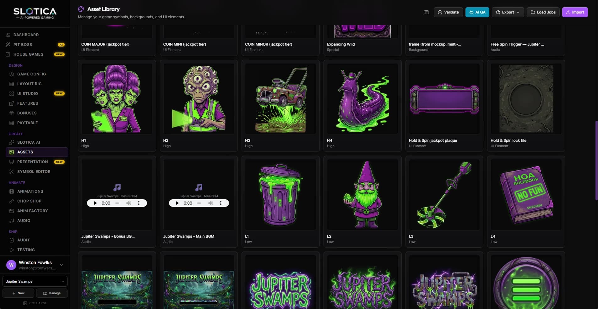 Slotica’s actual Asset Library of game characters and symbols