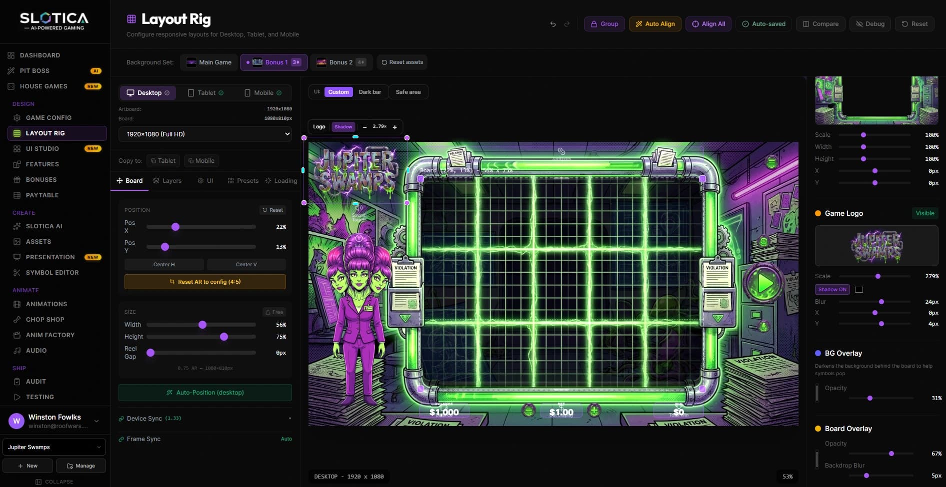 Slotica’s actual Layout Rig arranging the Jupiter Swamps game